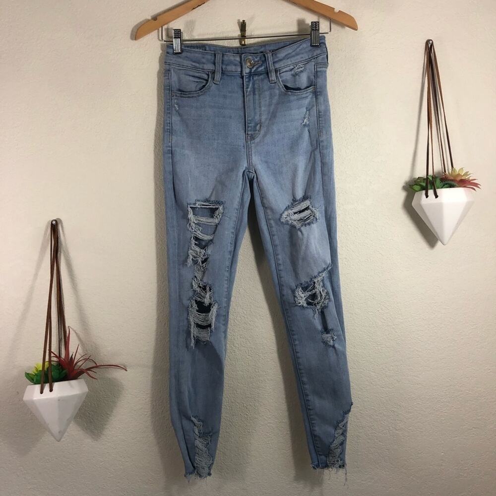 American Eagle Hi-rise jeggings crop distressed